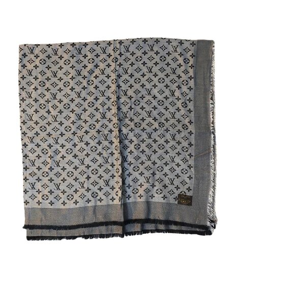 LOUIS VUITTON LV Vintage Grey & Black Monogram Scarf Wrap Scarves - Picture 2 of 6